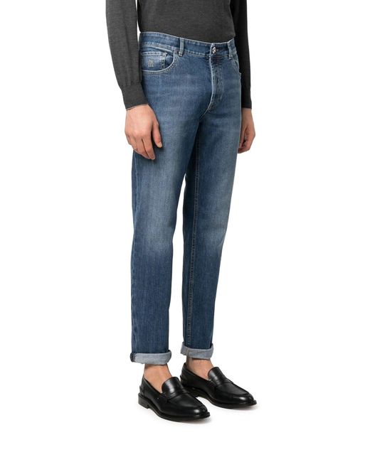 Brunello Cucinelli Blue Medium Wash Denim Jeans for men