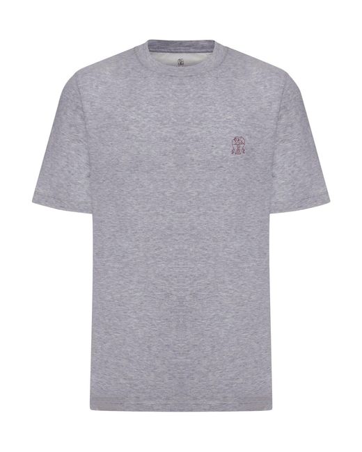 Brunello Cucinelli Gray Cotton T-shirt With Contrasting Logo Print for men