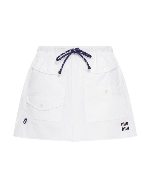 Miu Miu White Cotton Poplin Mini Skirt With Logo