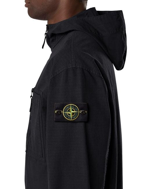 Stone Island Blue Overshirt With Hood for men