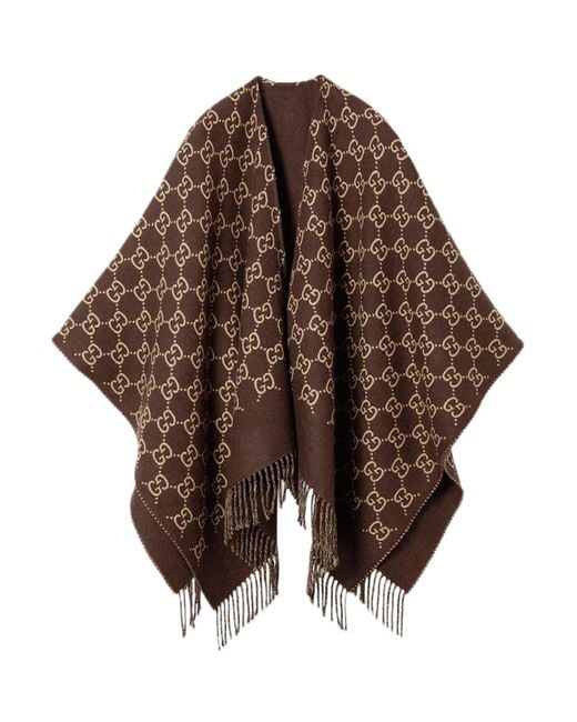 キャップ GUCCI JACQUARD CAPE GG wool jacquard cape in off white and beige | GUCCI® ZA