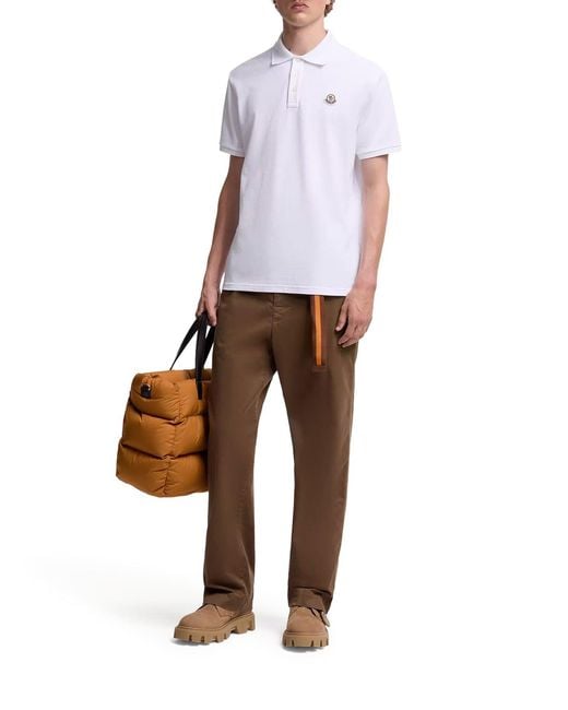 Moncler White Cotton Piquet Polo Shirt With Logo Patch for men