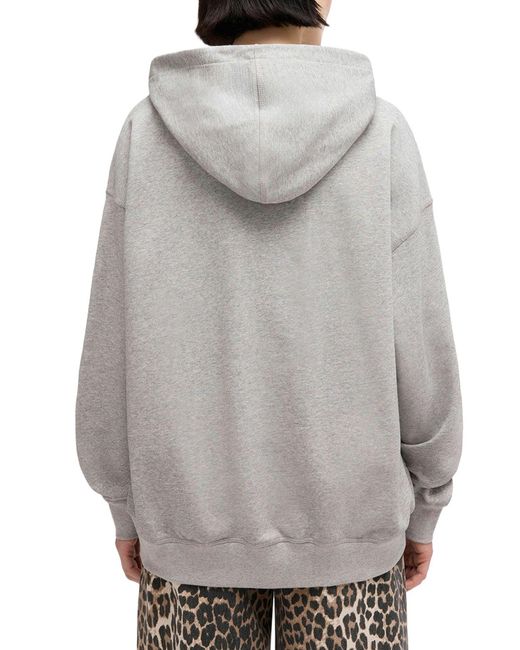Ganni Gray Cotton Hoodie With Print