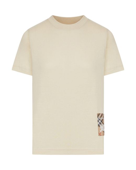 Burberry Natural Cotton T-Shirt With Check Applique