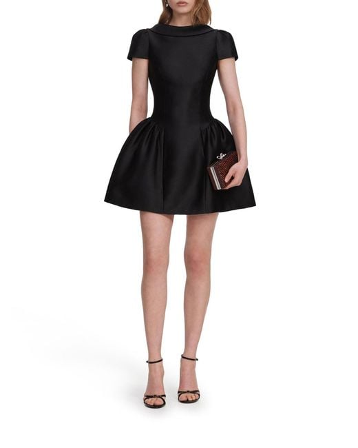 Self-Portrait Black Taffeta Mini Dress With Collar
