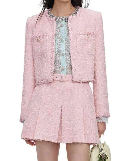 Self-Portrait Pink Cropped Boucle Jacket