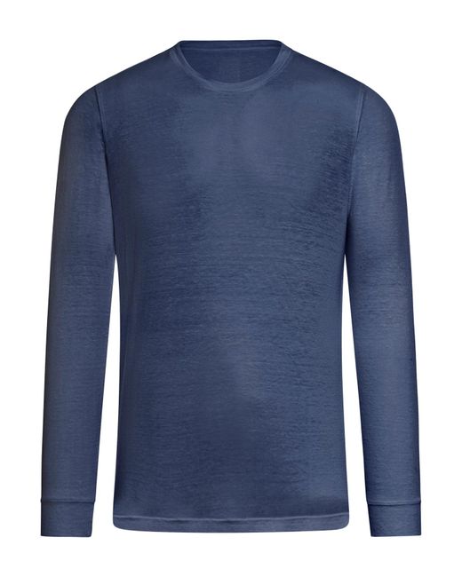 120% Lino Blue Long Sleeves Linen Tshirt for men