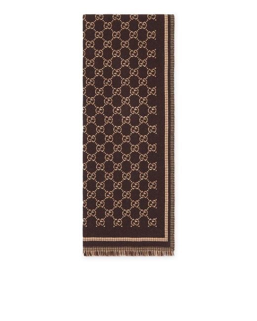 Gucci Brown Gg Jacquard Wool Scarf for men