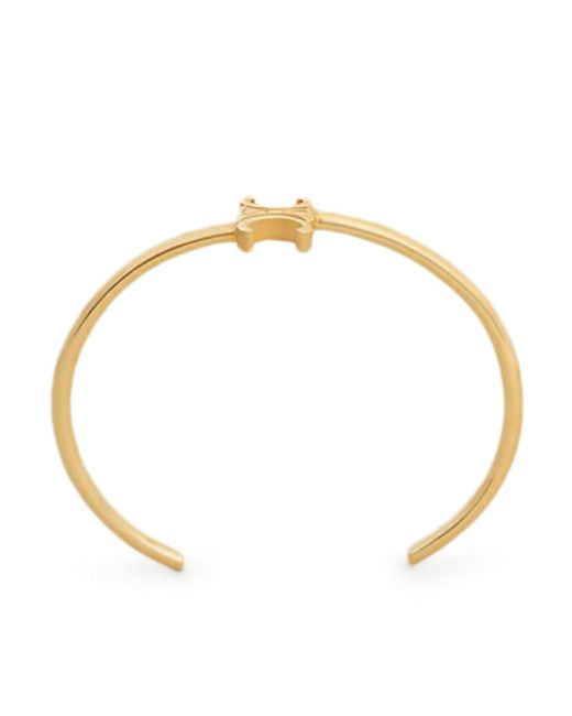 Céline Metallic Triomphe Asymmetric Rigid Bracelet In Brass Gold Finish