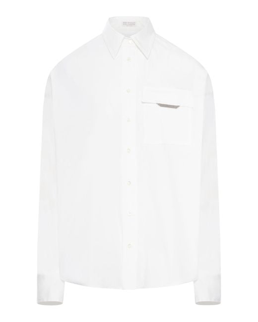Camicia in popeline di cotone di Brunello Cucinelli in White