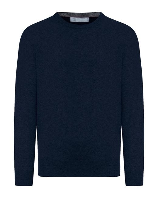 Brunello Cucinelli Blue Essential Crew Neck Cashmere Sweater for men