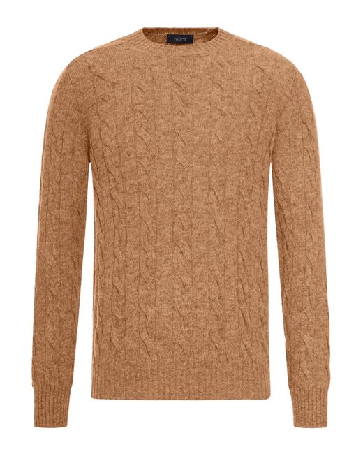 Nome G Brown Shetland Wool Cable-Knit Crewneck for men
