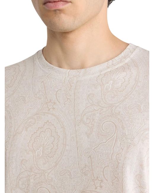 Etro White Cotton T-Shirt With Arnica Pattern for men
