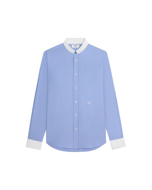 Céline Blue Loose Shirt With Reverse Collar In Striped Cotton Sky / Chalk for men