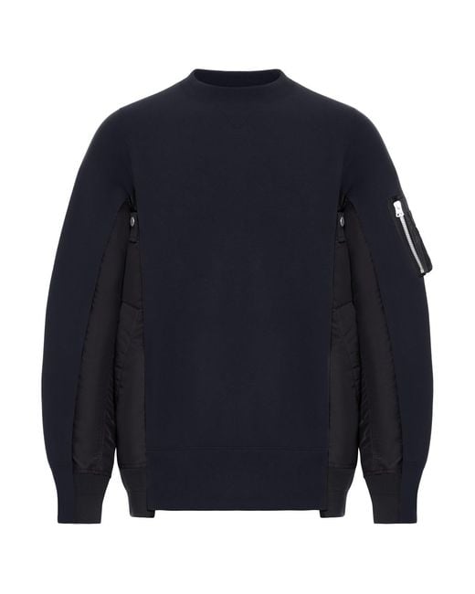 Sacai Blue Cotton Blend Sweatshirt With Nylon Details Applied for men