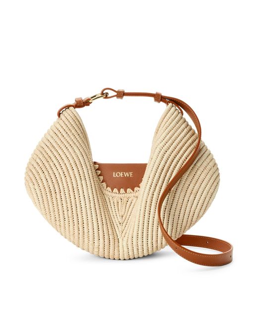 Borsa loewe swing media in rafia e pelle di vitello di Loewe in White