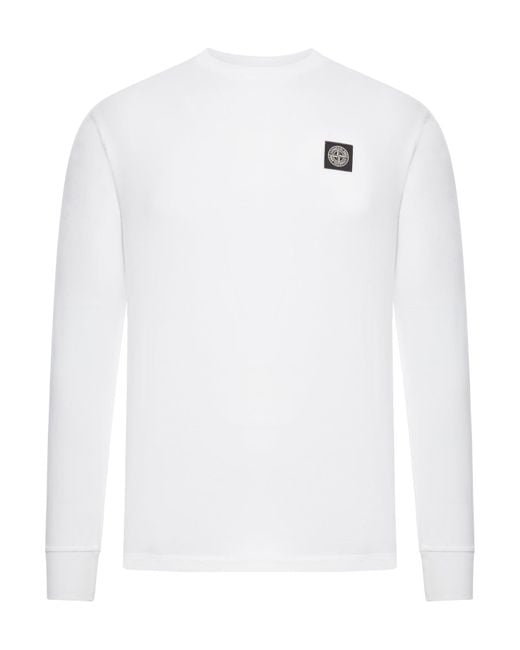 Stone Island White Long Sleeve T-shirt With Compass Patch for men