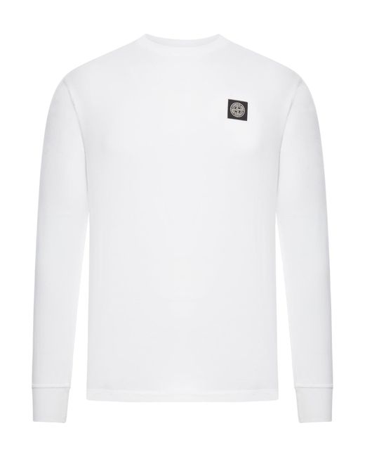 T-shirt a manica lunga con patch compass di Stone Island in White da Uomo