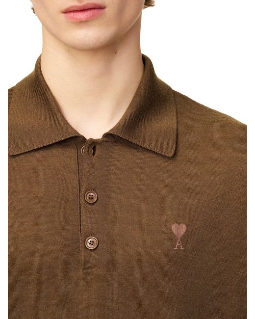 Polo ami de coeur in lana e seta extrafine di AMI in Brown da Uomo