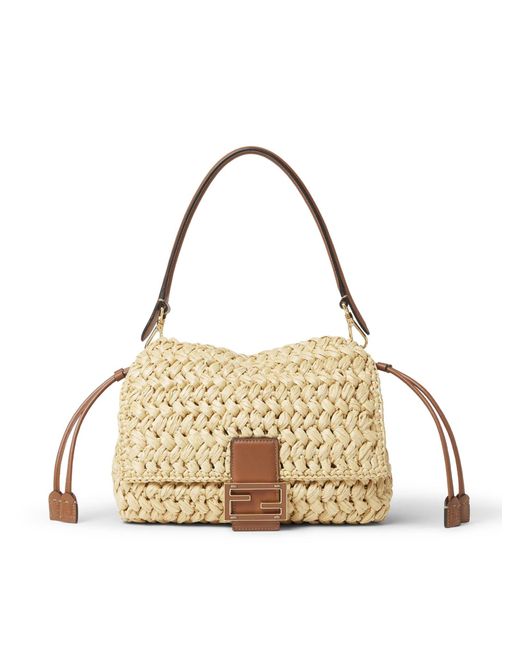 Fendi Metallic Medium Mamma Baguette Bag In Woven Raffia