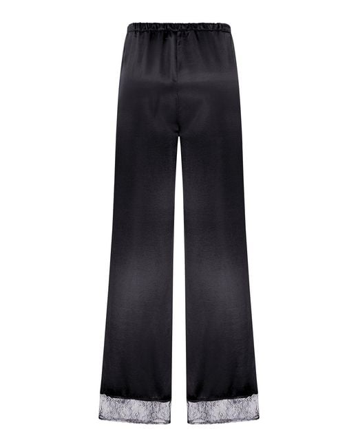 THE NINA STUDIO Blue Silk Palazzo Trousers With Lace Detail