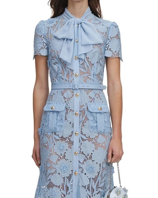 Self-Portrait Blue Midi Lace Dress With Layers On The Neck
