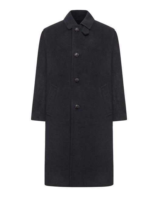 Prada Blue Single-Breasted Cashmere Loden Coat for men