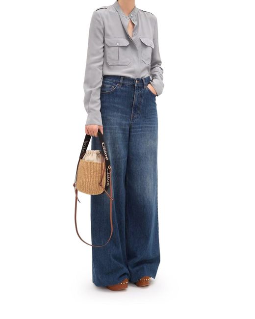 Chloé Black Woody Small Basket Bag In Natural Fibers