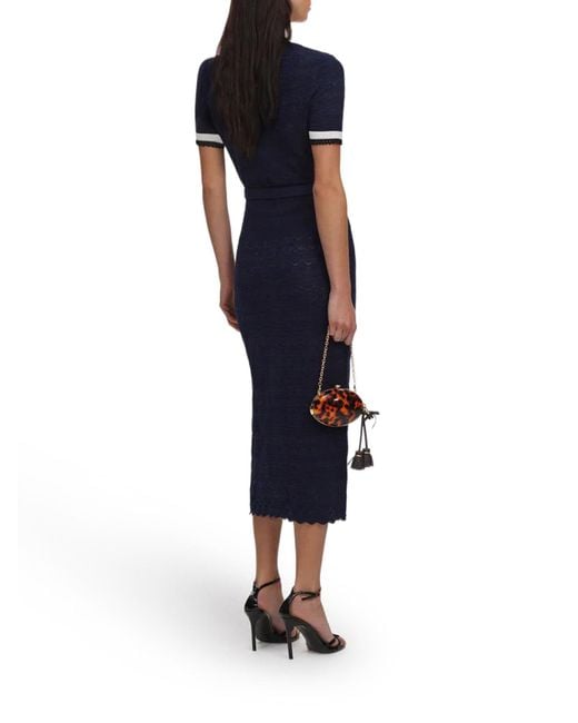 Self-Portrait Blue Perforated Knit Midi Dress