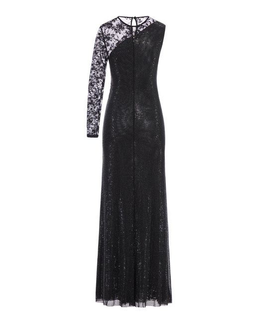 Self-Portrait Blue Dress With Rhinestone And Lace Sleeves