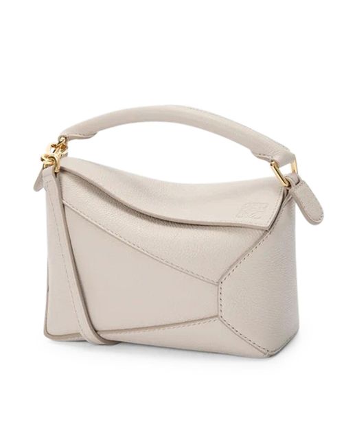 Borsa puzzle edge mini in pelle granata di Loewe in White