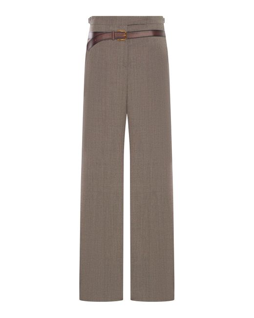 PRADA wool printed belt pants gray SS25 新作 ★ Clay Grey Technical Wool Pants With Printed Belt | PRADA