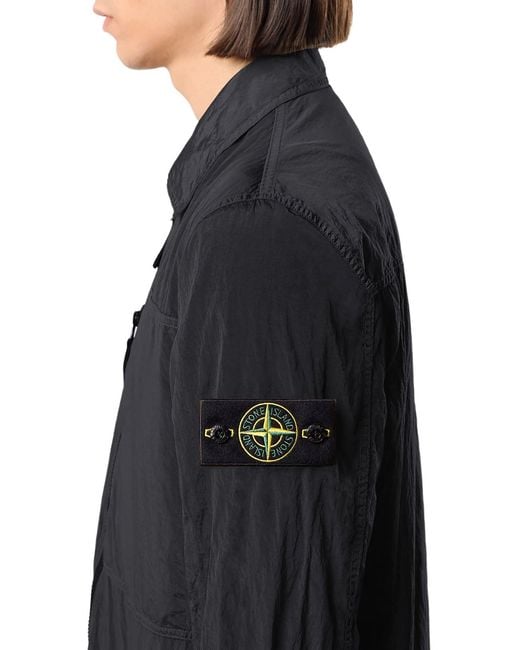 Stone Island Black Nylon Overshirt With Badge for men
