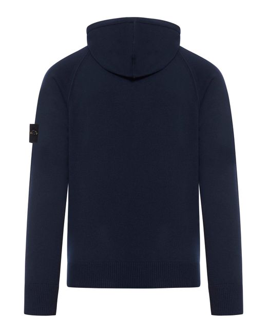 Stone Island Blue Sweater With Hood And Zip for men