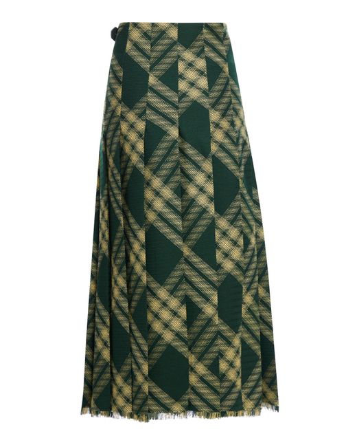 Burberry Green Maxi Kilt With Check Pattern