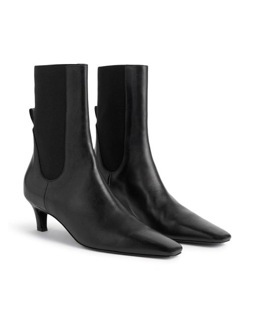 Totême Black Leather Mid-Heel Boots