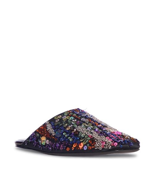 Dries Van Noten Blue Decorated Satin Crepe Mule