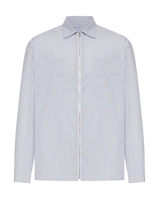 Prada White Cotton Poplin Shirt With Striped Pattern for men