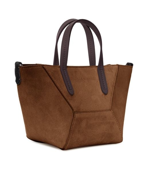Brunello Cucinelli Brown Mini Suede Bag With Shoulder Strap