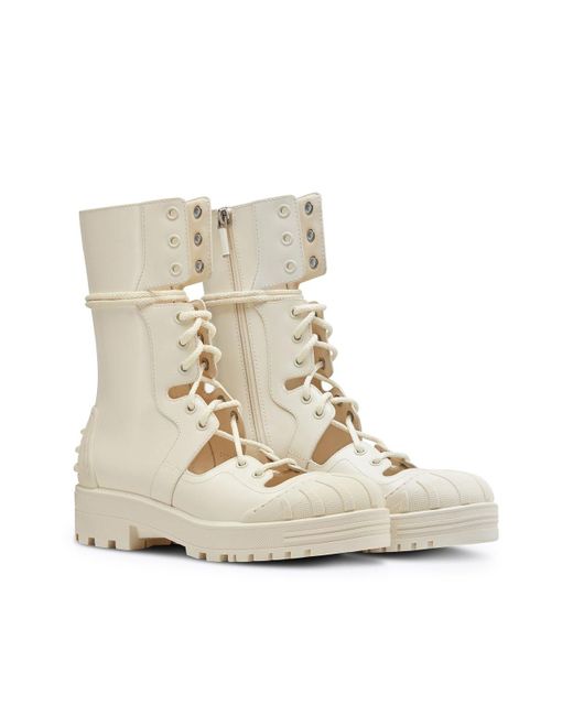 CHRISTIAN DIOR Brushed Calfskin Rubber Dioriron Boots 38 Off White