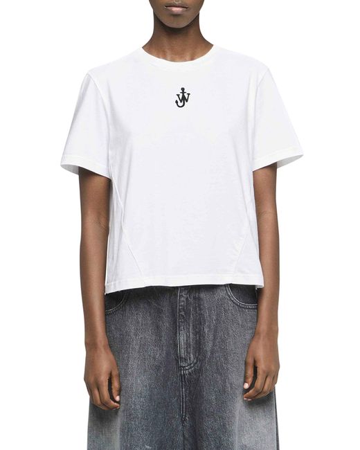 T-shirt corta a pannelli con ricamo anchor di J.W. Anderson in White