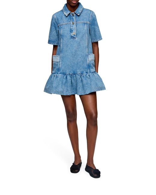 Ganni Blue Patchwork Denim Dress