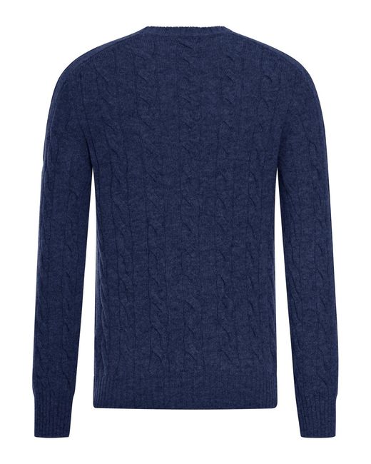 Nome G Blue Shetland Wool Cable-knit Crewneck for men