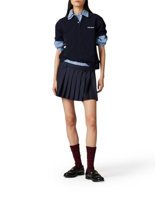 Miu Miu Blue Pleated Batavia Miniskirt