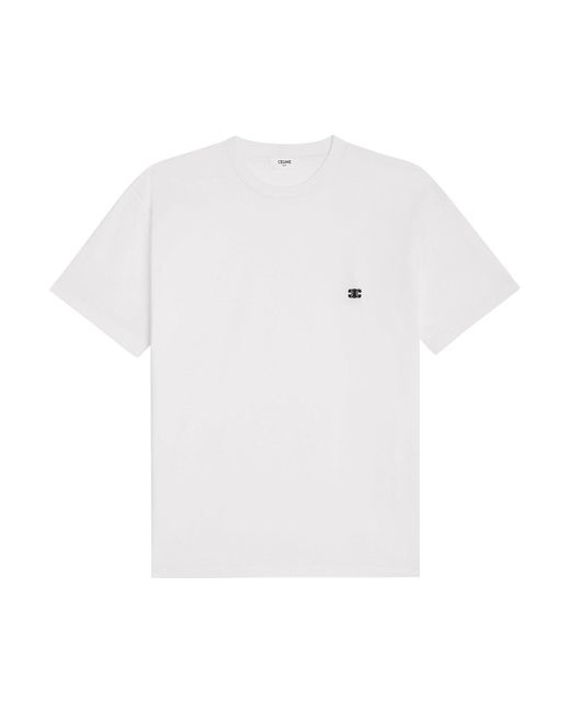 Céline White Loose Triomphe Cotton Jersey T-Shirt for men