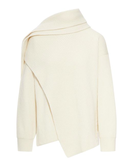 Maglione in lana fine con dettagli sciarpa avvolgente di Jil Sander in White