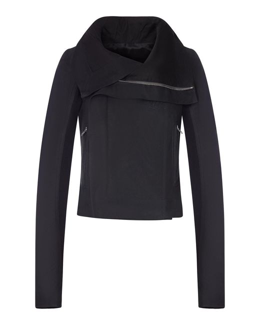 Rick Owens Blue Biker Jacket With Wide Wrap Collar
