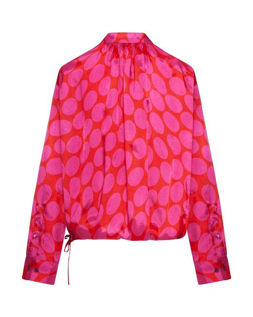 Dries Van Noten Red Maxi Polka Dot Print Blouse