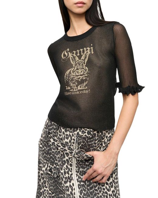 Top jacquard trasparente di Ganni in Black