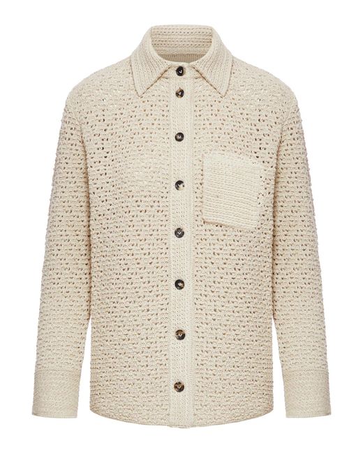 Camicia in cotone effetto crochet di Bottega Veneta in White